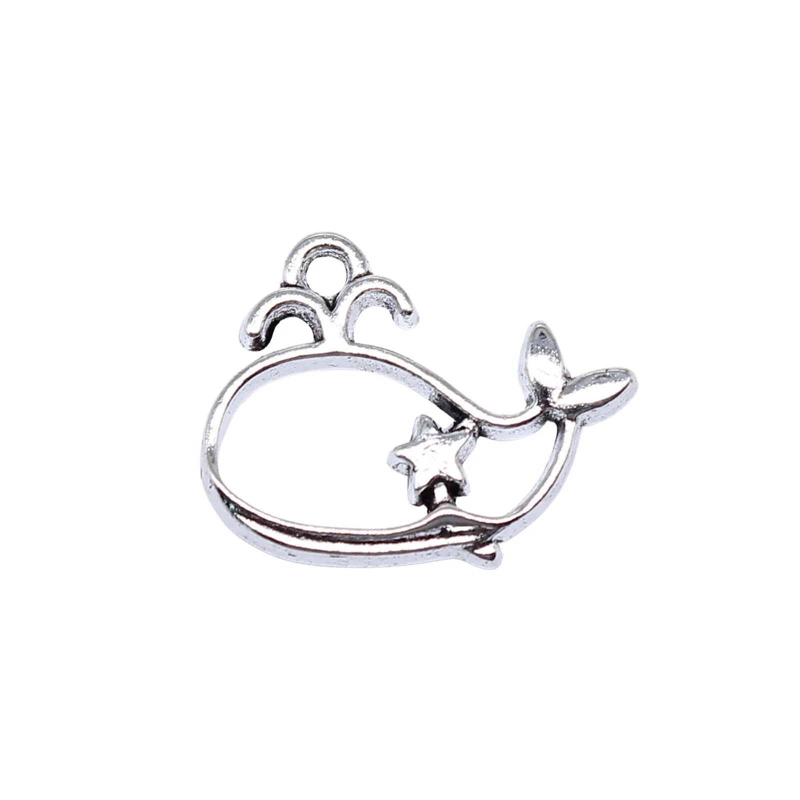 15x19mm 0.92g Antique Silver Zinc Alloy Hollow Whale charm pendant for necklace bracelet DIY jewelry making