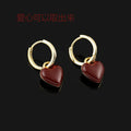 Vintage Red Enamel Heart Gold Alloy Hoop Stud & Clip On No Piercing Hong Kong Style Earrings