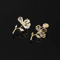 Elegant Crystal Zircon Flower Stem Stud & Clip On No Piercing Gold Alloy Women's Fashion Earrings