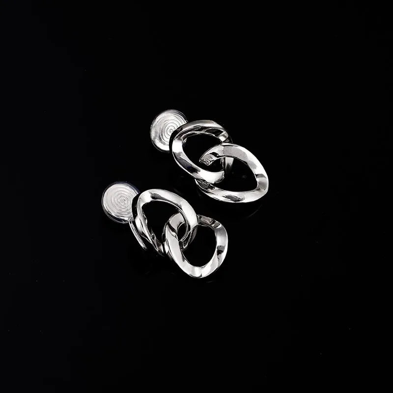 Vintage Silver Alloy Chunky Chain Link Drop Stud & Clip On No Piercing Hong Kong Style Earrings