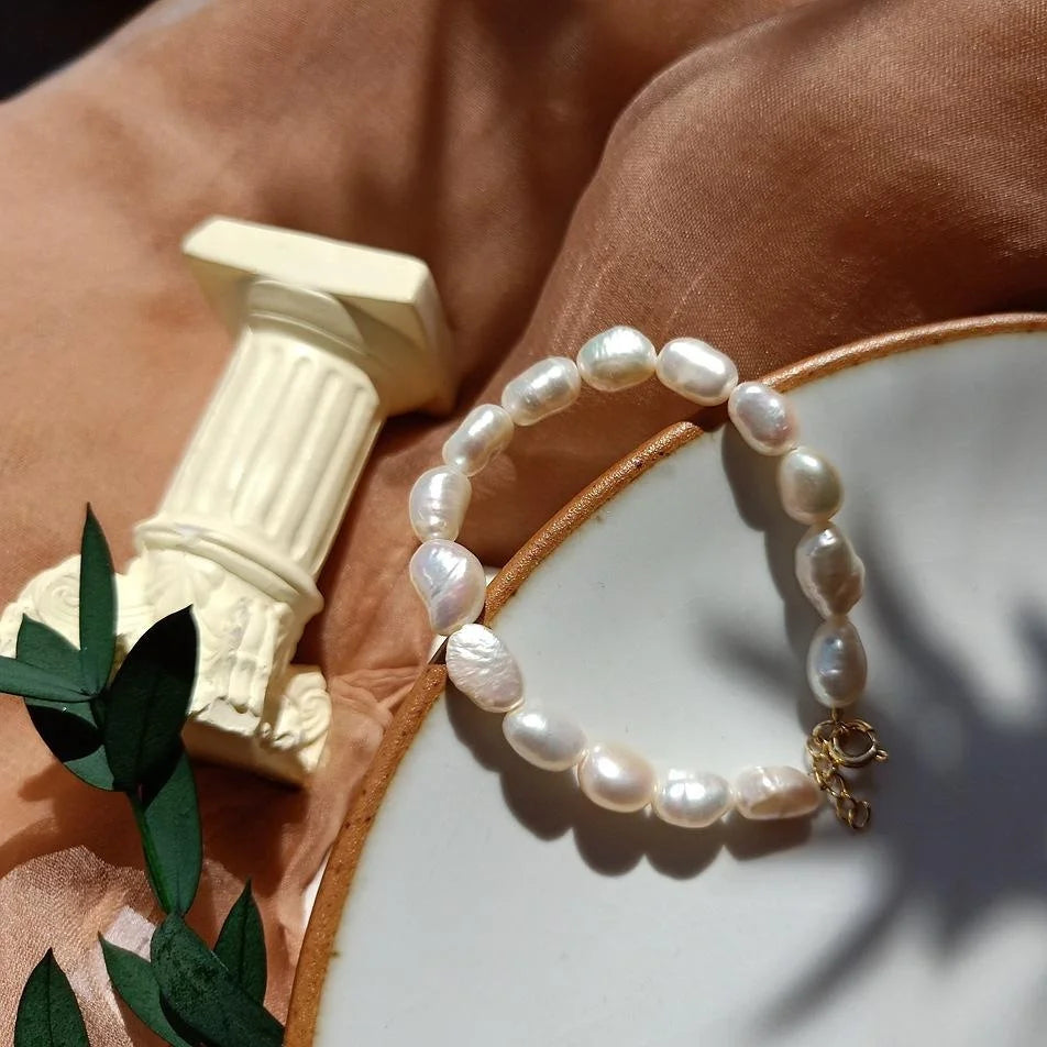 Baroque Irregular Freshwater Pearl Bracelet Vintage Geometric Elegant Office Jewelry