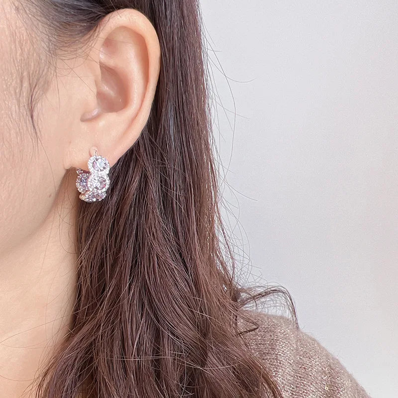 Elegant Purple Crystal Rhinestone Hoop Huggie Stud & Clip On No Piercing Alloy Circle Earrings