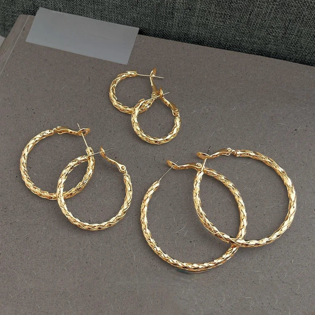 14K Plated Eco Copper Braided Geometric Round Hoop Earrings for Women High End Fashion Jewelry