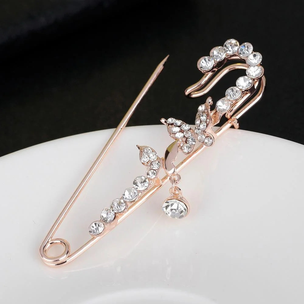 Luxury Double Butterfly Rhinestone Brooch Copper Alloy Zircon Lapel Pin Elegant Scarf Buckle Suit Accessory