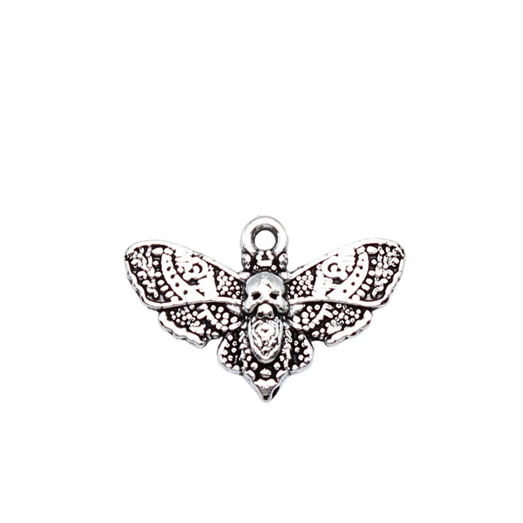 20x13mm 0.9g Antique Silver Zinc Alloy Gothic Skull Butterfly Moth Charm Pendant for DIY Jewelry