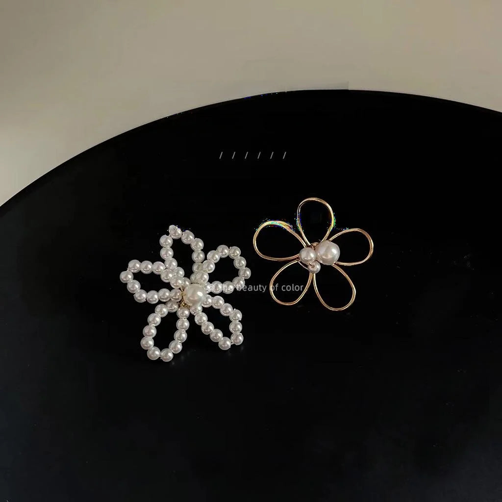 14K Gold Plated Handmade Asymmetrical Flower Pearl Resin Stud Earrings