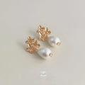 Light Luxury Matte Petal Cotton Pearl Drop Earrings Copper Floral Teardrop Jewelry