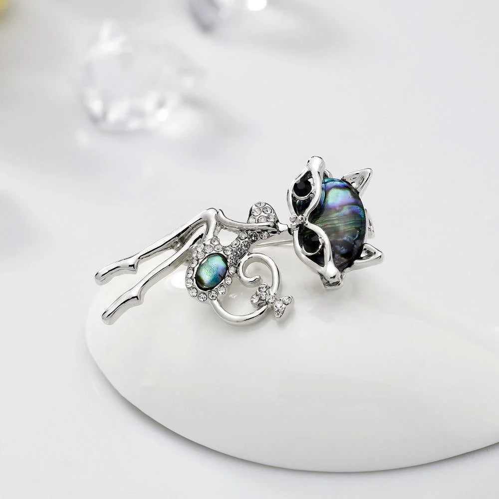 Cute Mother Of Pearl Fox Brooch With Rhinestone Zircon Accents, Elegant Alloy Lapel Pin Gift For Women