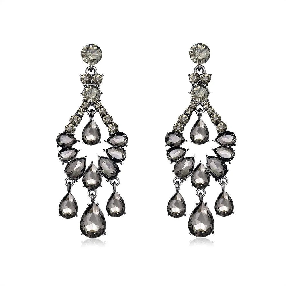 Vintage Bohemian Red Glass Rhinestone Teardrop Tassel Alloy Chandelier Earrings For Wedding Banquet Party