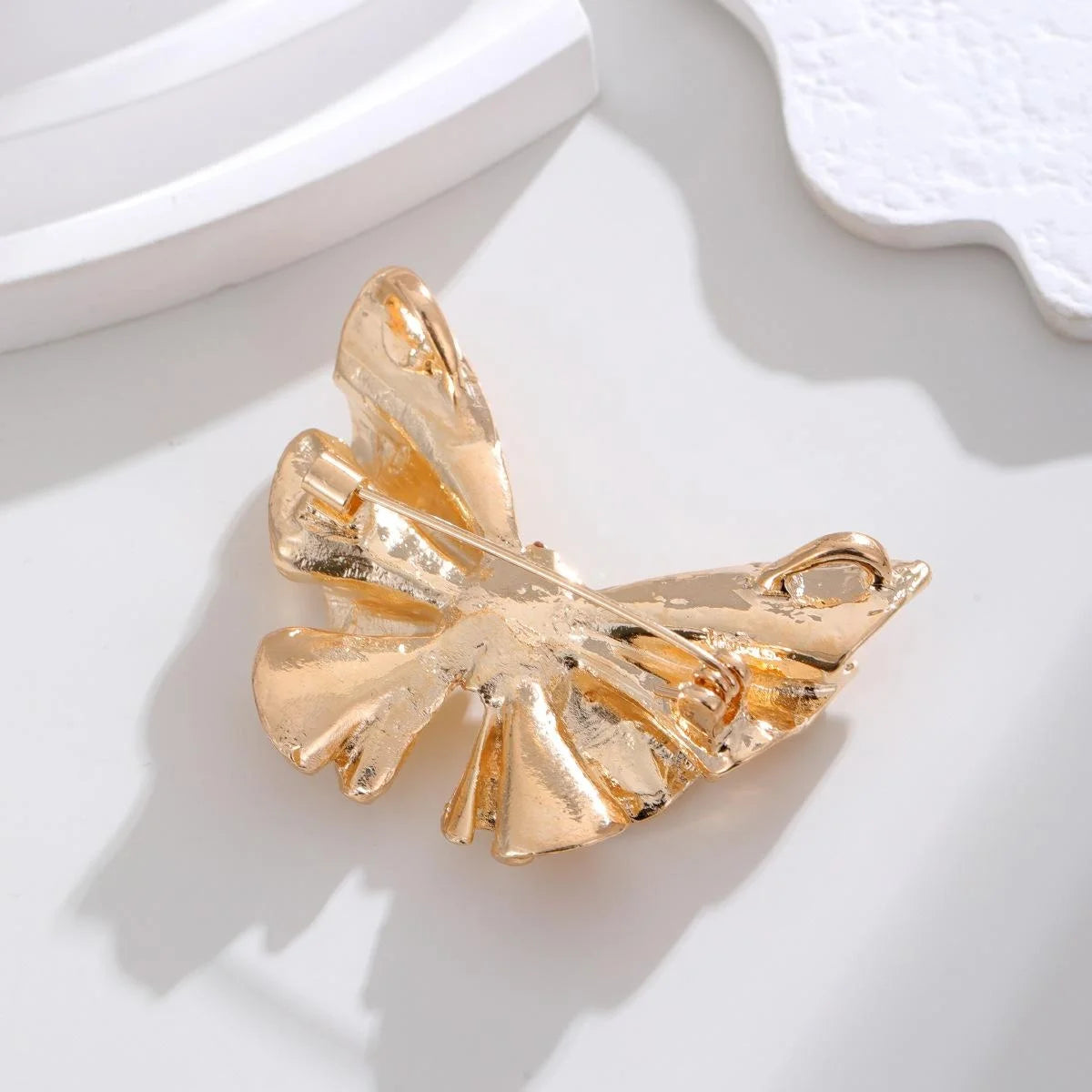 Elegant Gold Alloy Enamel Butterfly Brooch With Rhinestones, Women's Lapel Pin Suit Accessory Gift