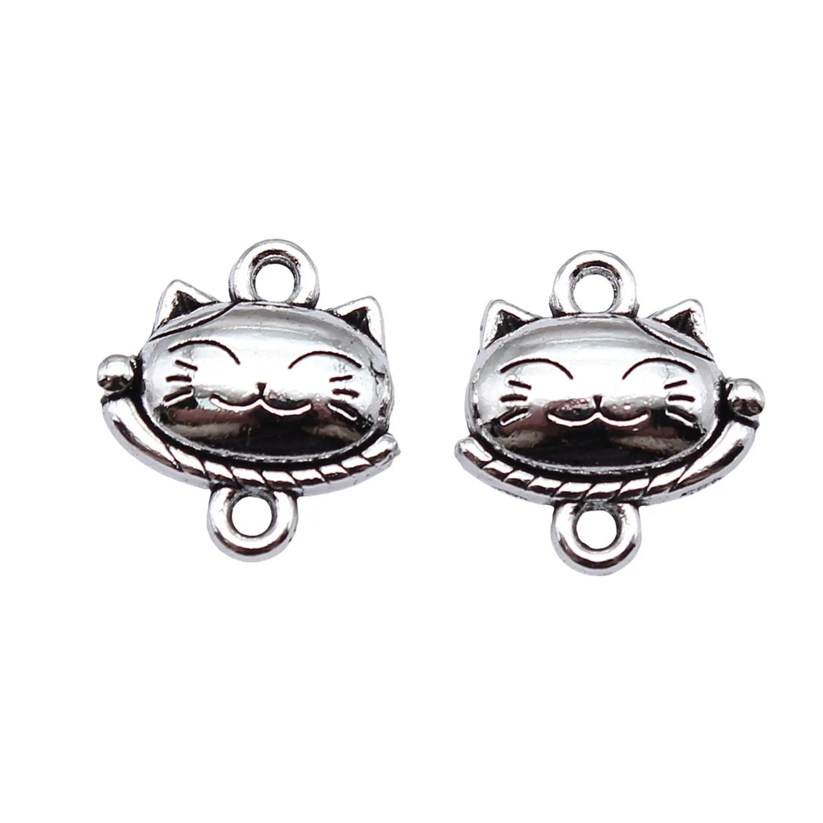 15x15.4x5.4mm 2.7g Antique Silver Zinc Alloy Lucky Cat Head Connector Charm for DIY Bracelet Jewelry