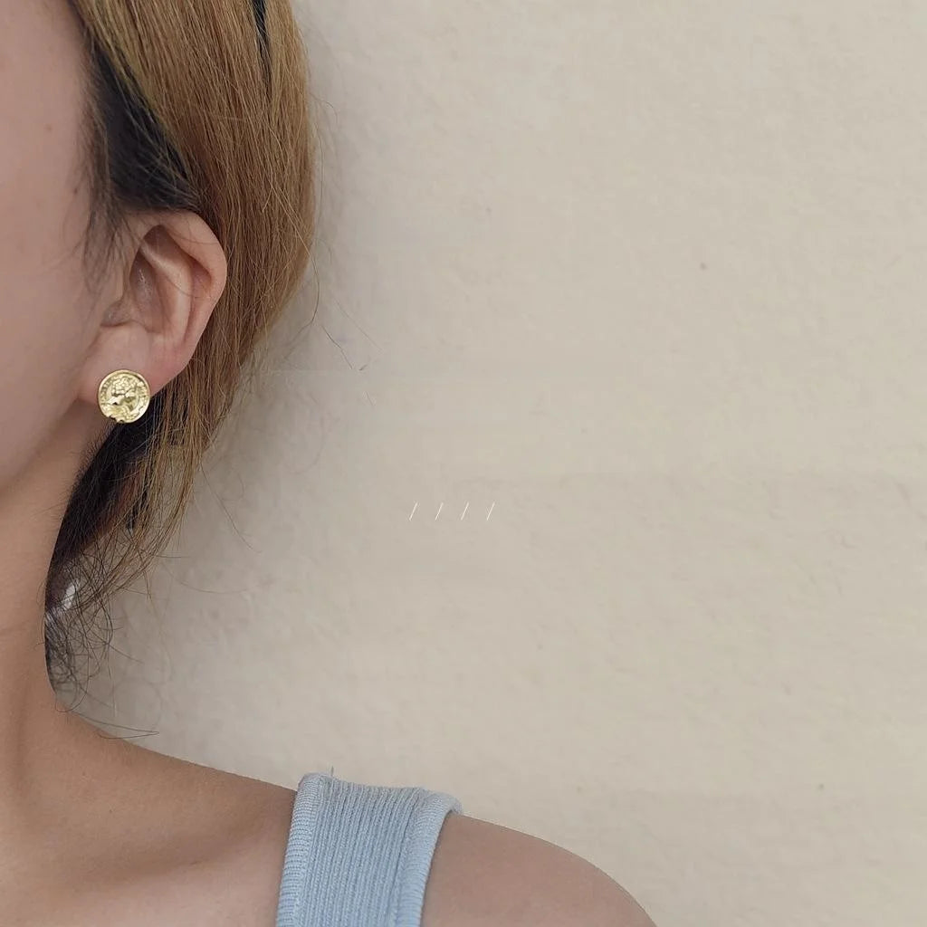 Asymmetric Coin And Rose Resin Stud Earrings With 14K Gold Plated For Women