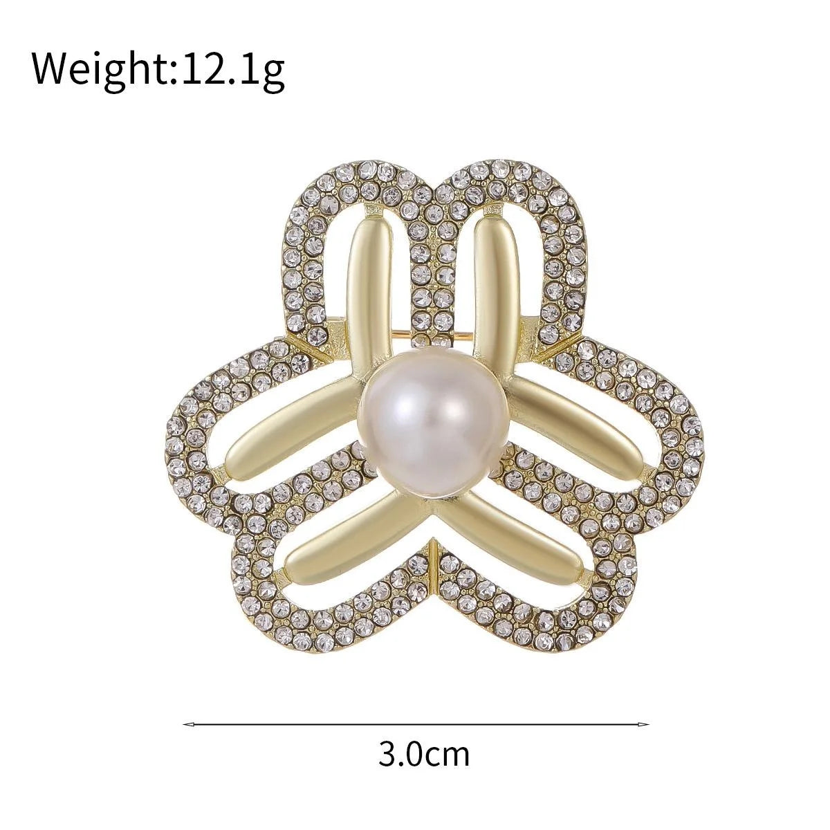 Elegant Rhinestone Pearl Flower Emblem Brooch, Gold Tone Alloy Lapel Pin Corsage Suit Accessory Gift