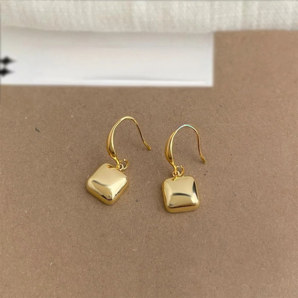 Premium Thick Real Gold Plated Eco Copper Square Geometric Minimalist Drop Earrings