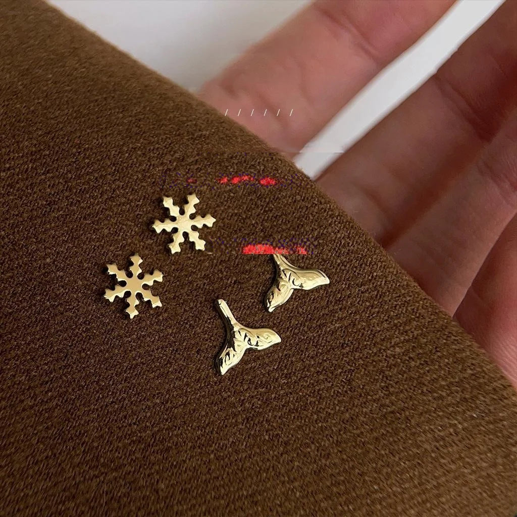 14K Plated Copper Mini Flower Stud Earrings, Simple Fishtail Snowflake Design