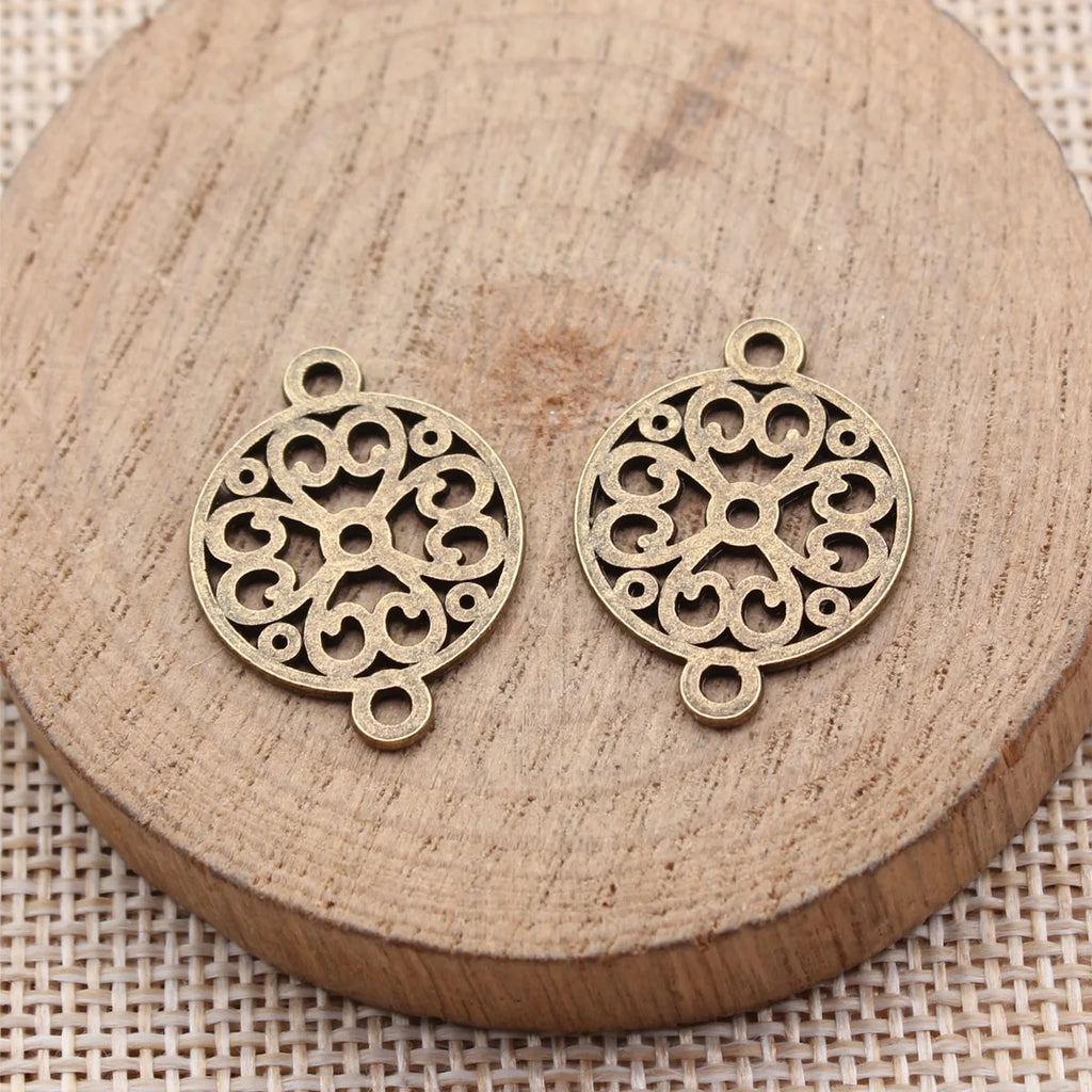 24x18mm 1.45g Multicolor Zinc Alloy Hollow Floral Round Disc Connector Charm for DIY Jewelry Making