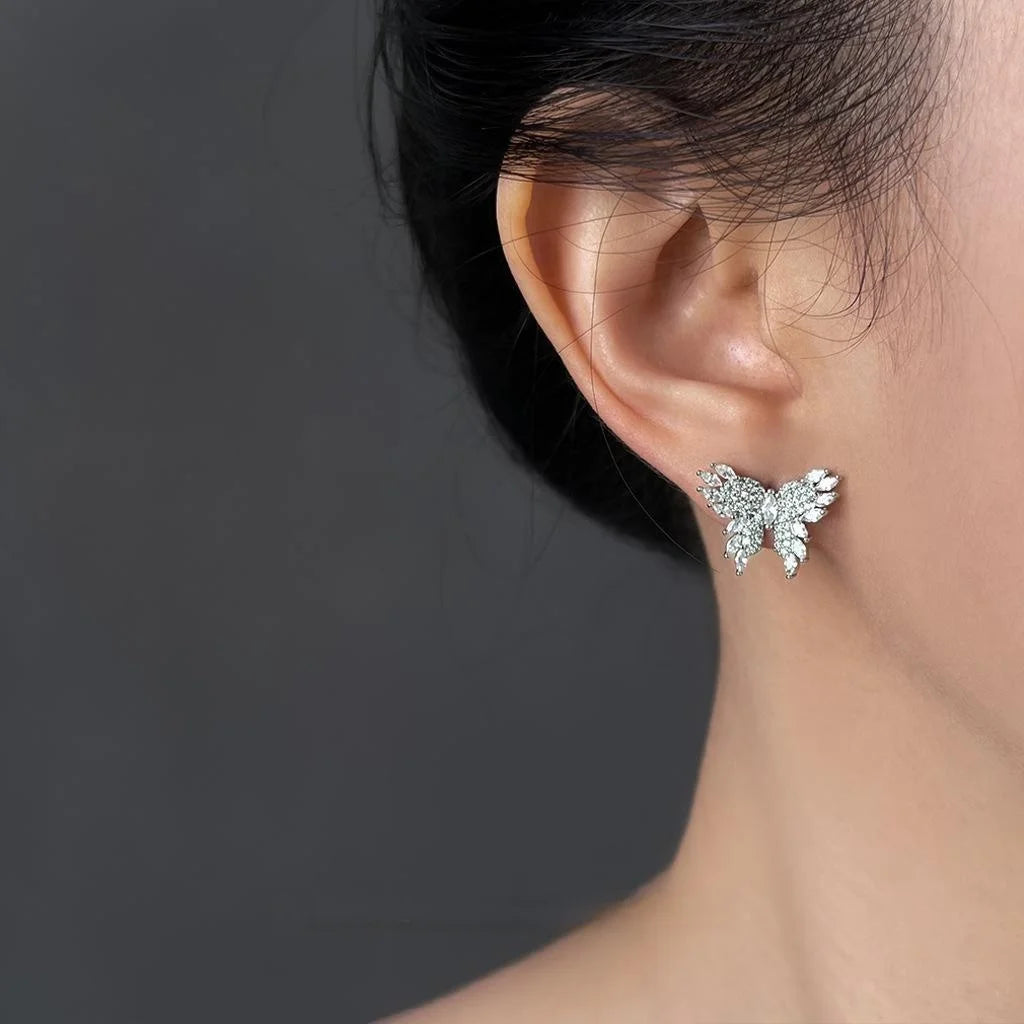 Copper Zircon Butterfly Drop Earrings With Silver Plated Pins, Luxury Summer Jewelry