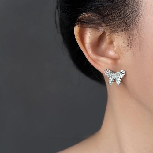 Copper Zircon Butterfly Drop Earrings With Silver Plated Pins, Luxury Summer Jewelry