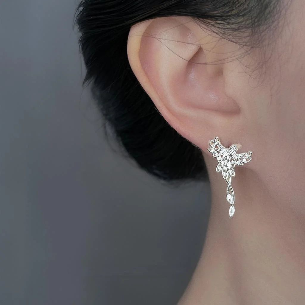 Light Luxury Zircon Phoenix Bird Drop Earrings Silver Plated Micro Pave Animal Jewelry