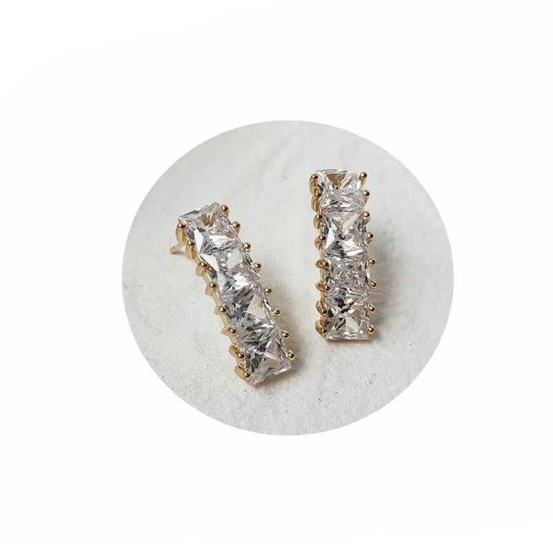 Minimalist Geometric Square Zircon Copper Drop Earrings With Micro Pave Row Stones
