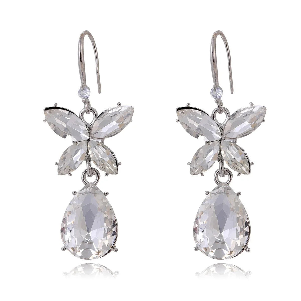 Elegant Blue Crystal Butterfly Teardrop Hook Earrings With Zircon Accents For Wedding Party Banquet Gift