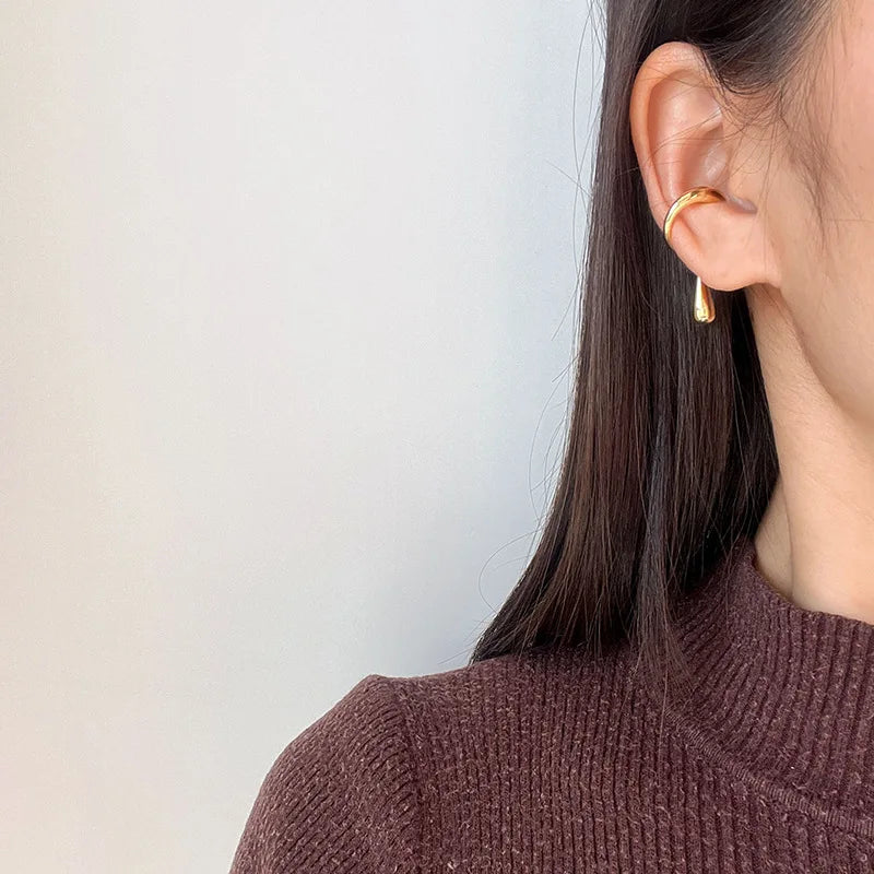 Elegant Gold Alloy Ear Cuff With Long Chain Tassel Teardrop, Stud & Clip On No Piercing Earrings