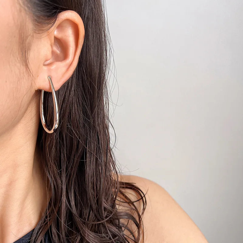 Elegant Silver Alloy Teardrop Hoop Stud & Clip On No Piercing Minimalist Statement Earrings