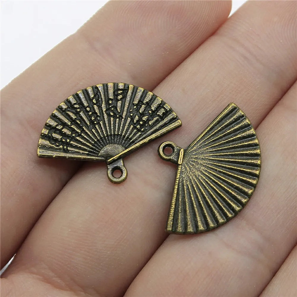 17x24mm 1.6g Multicolor Zinc Alloy Fan Charm Pendant for DIY Oriental Style Jewelry Making