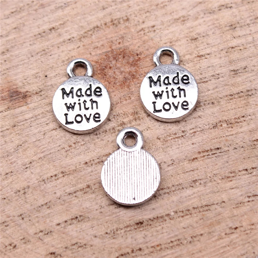 11x8mm 0.67g Multicolor Zinc Alloy Round Made with Love Charm Pendant for DIY Handmade Jewelry