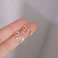 Versatile Copper Micro Pave Zircon Hollow Double Heart Stud Earrings With Silver Plated Pins