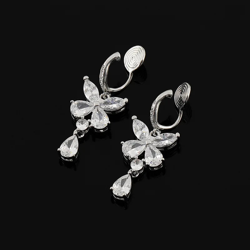 Luxury Zircon Butterfly Spiral Stud & Clip On No Piercing Drop Earrings