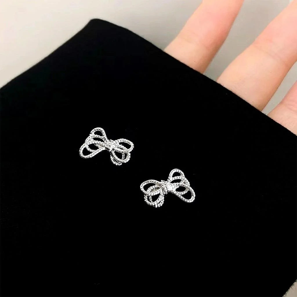 Minimalist Copper Twisted Rope Knot Bow Stud Earrings For Women Elegant Commuter Jewelry