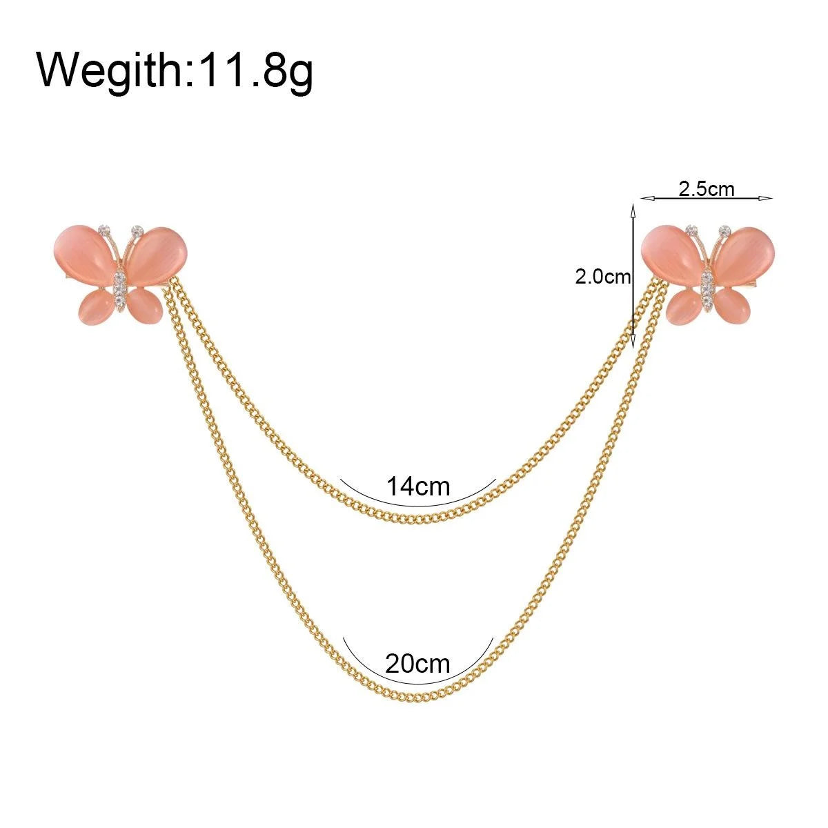 Elegant Pink Enamel Butterfly Chain Brooch With Rhinestone Alloy Collar Lapel Pin For Suit Accessory Gift