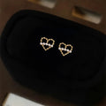14K Gold Plated Copper Heart Pearl Stud Earrings For Women Minimalist Mini Everyday Jewelry