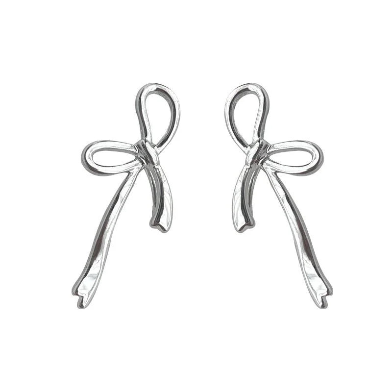 Eco-Friendly Copper Liquid Bow Stud Earrings Sweet Cool Minimalist Women's Fashion Jewelry