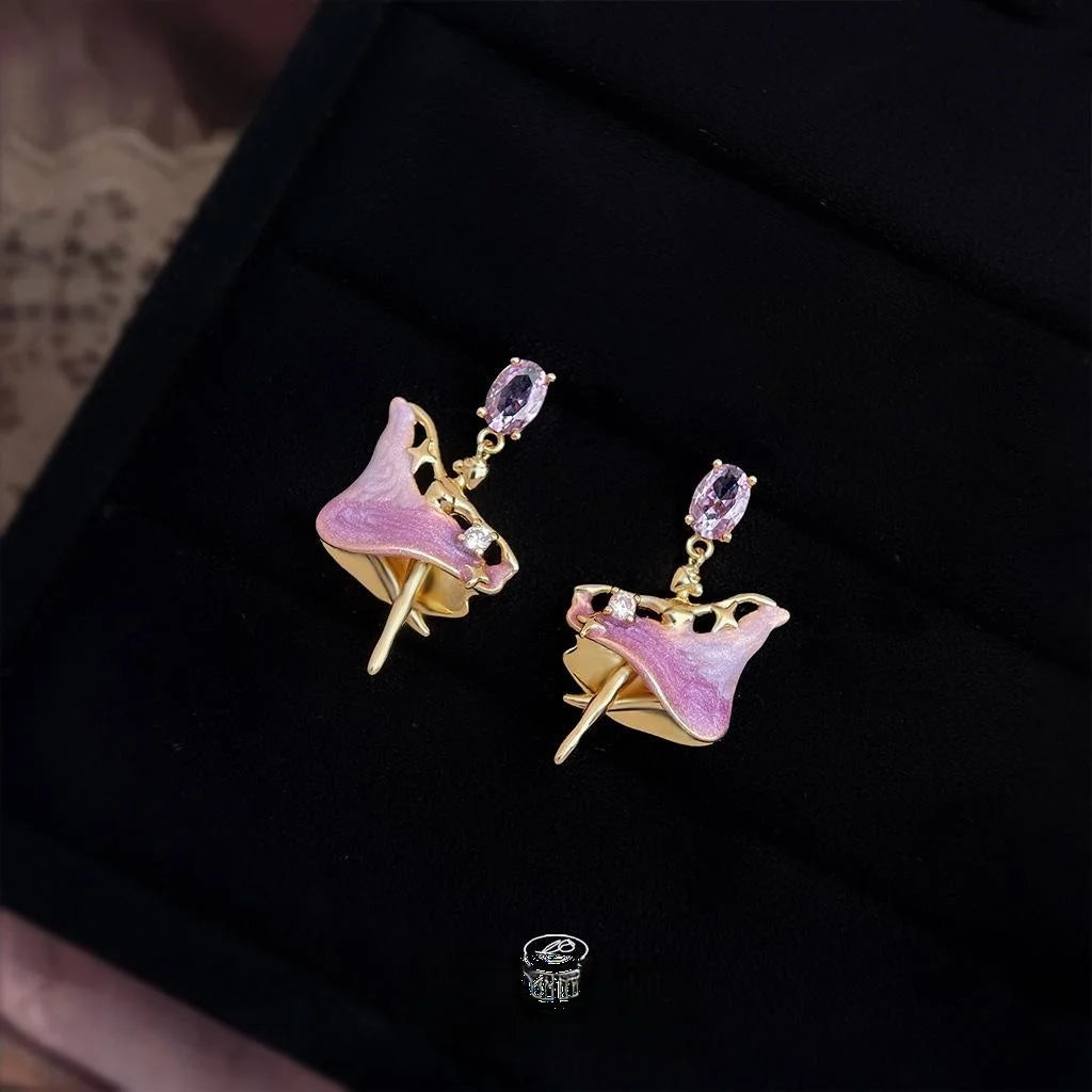 Sweet Enamel Ballet Girl Drop Earrings With Zircon Silver Plated Copper Gradient Doll Design