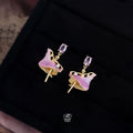 Sweet Enamel Ballet Girl Drop Earrings With Zircon Silver Plated Copper Gradient Doll Design