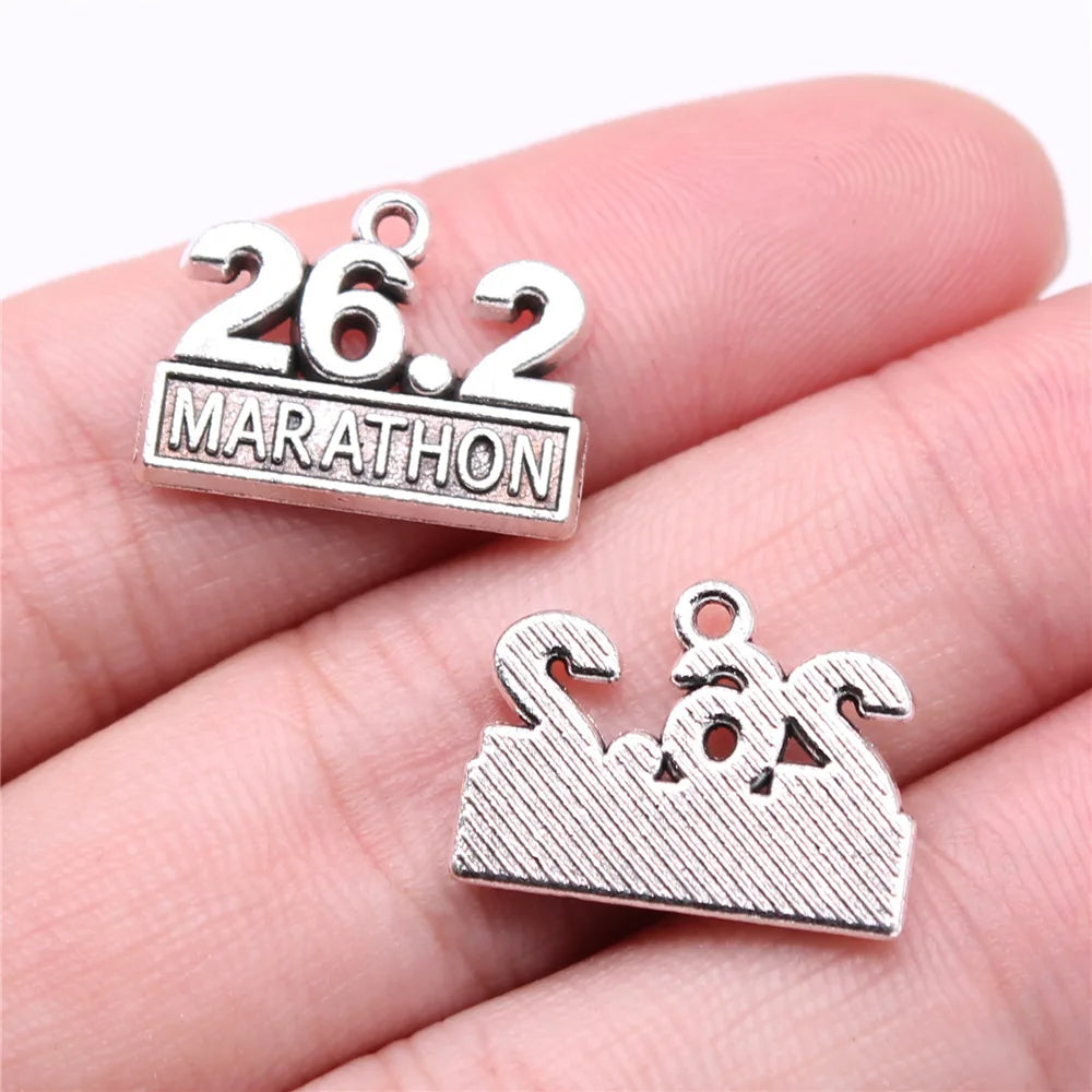 19x14mm 2.38g Antique Silver Zinc Alloy 26.2 Marathon Charm Pendant for DIY Sports Jewelry Making