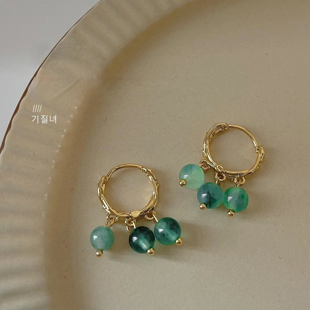 Forest Style Handmade Copper Jasper Moss Agate Round Geometric Stud Earrings For Women