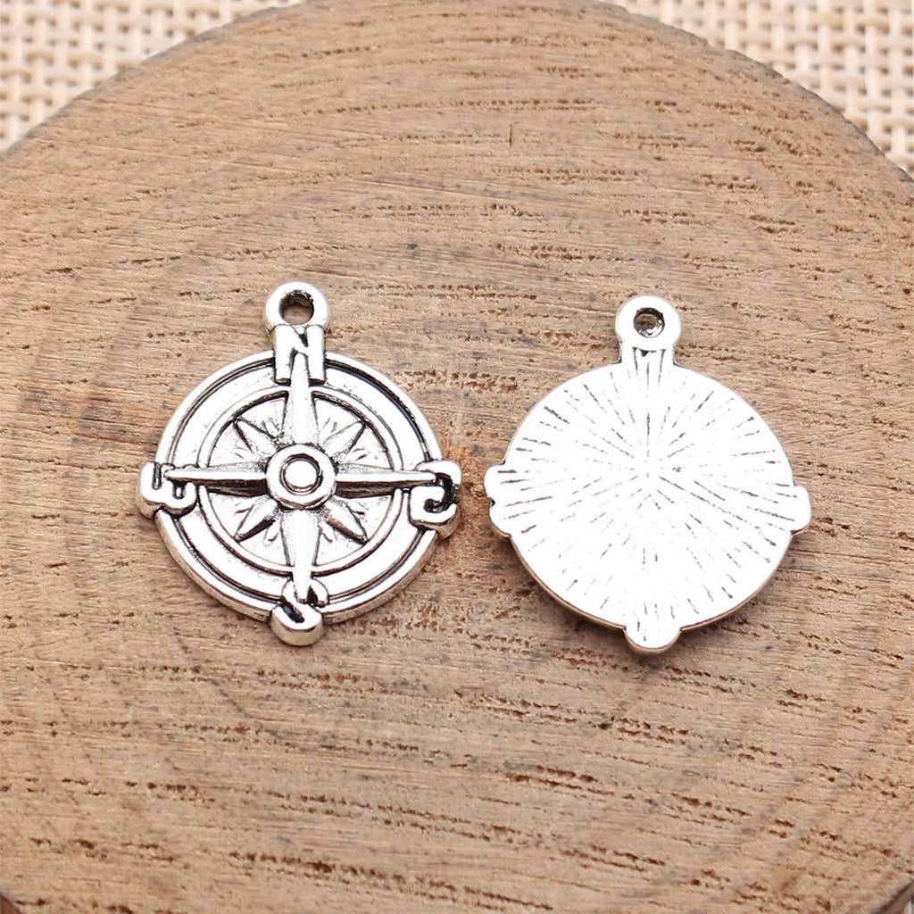 21x18mm 1.7g Antique Silver Tone Zinc Alloy Compass Charm Pendant for DIY Travel Theme Jewelry