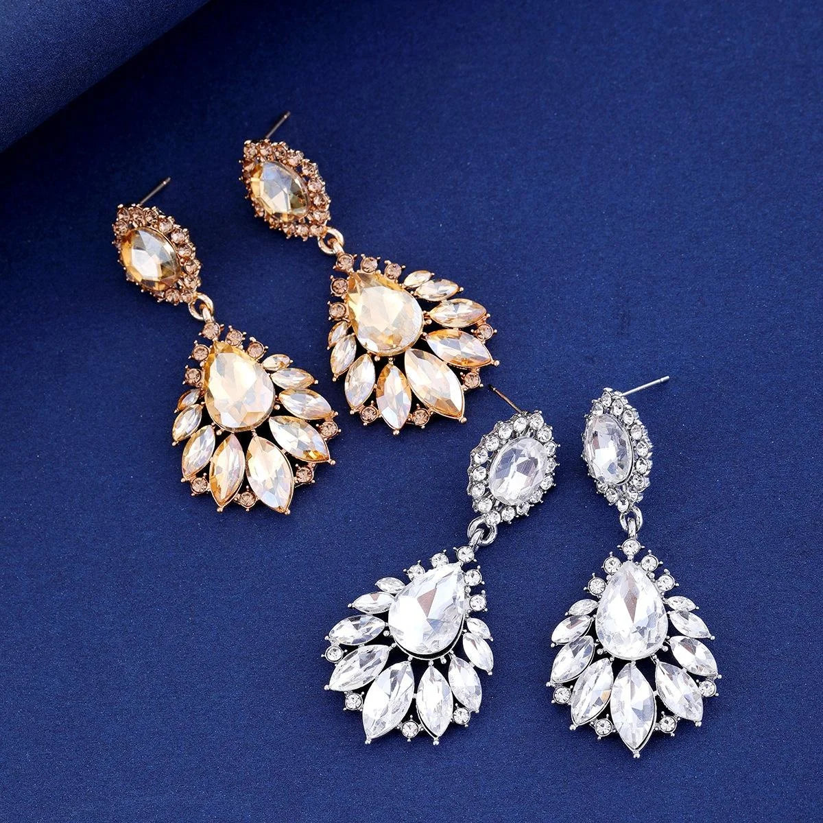 Luxury Teardrop Crystal Rhinestone Earrings For Women Elegant Bridal Wedding Party Banquet Jewelry