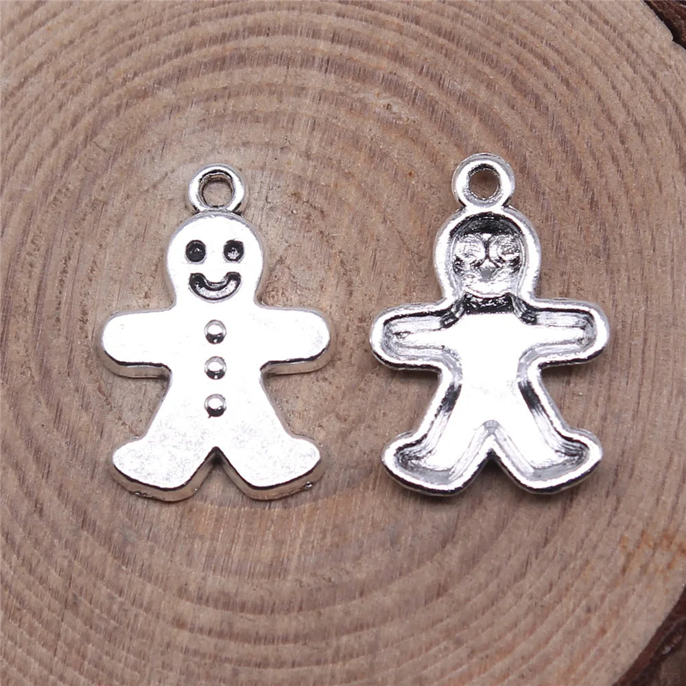 13x19mm 1g Multicolor Zinc Alloy Gingerbread Man Charm Pendant for DIY Necklace Bracelet Making