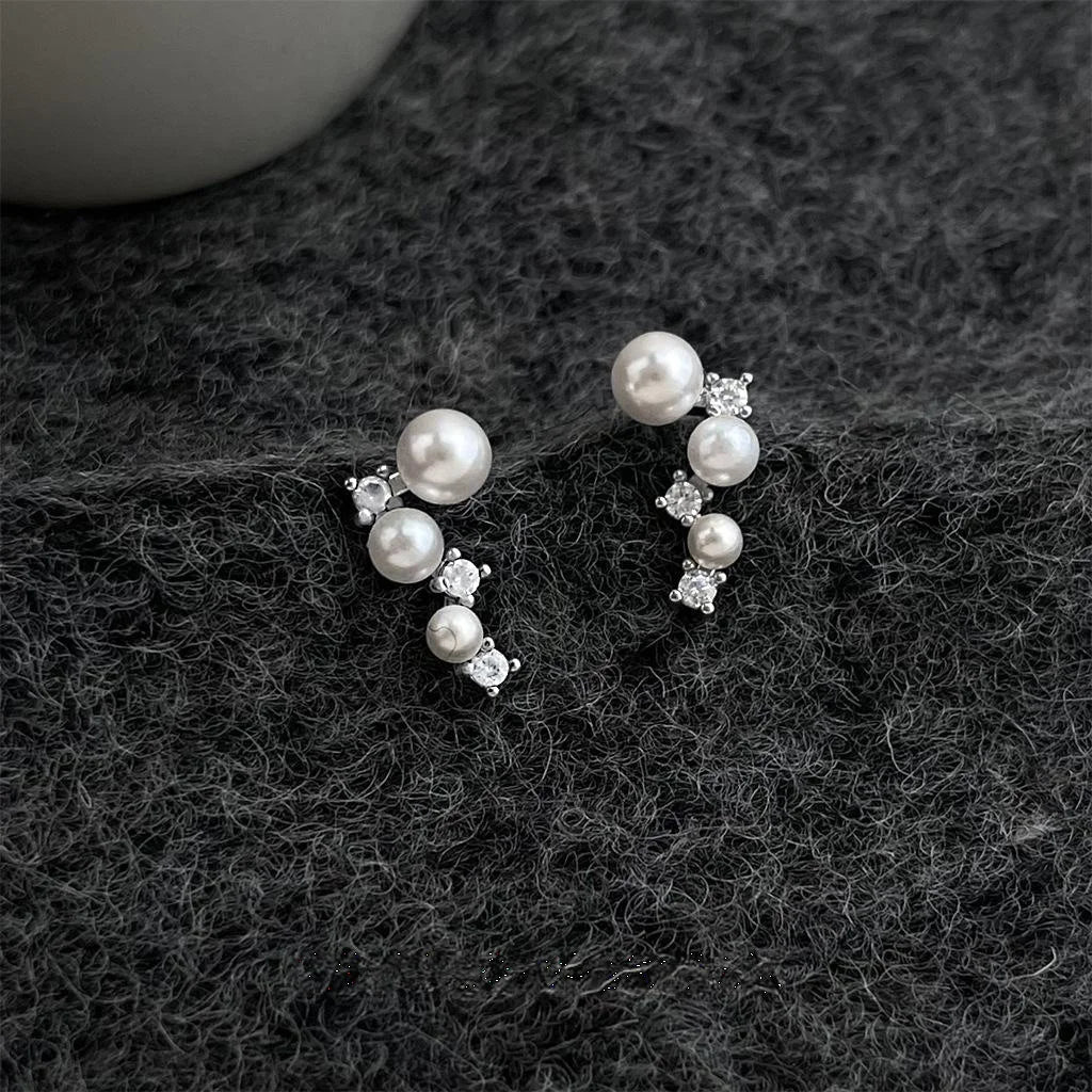 Premium Geometric Irregular Micro Pave Zircon Pearl Copper Stud Earrings