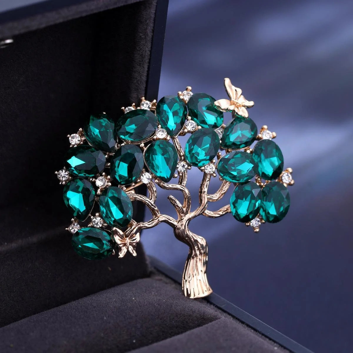 Elegant Green Rhinestone Money Tree Brooch, Gold Tone Alloy Branch Lapel Pin Corsage Suit Accessory Gift