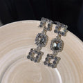 Light Luxury Gray Glass Crystal Hollow Geometric Copper Drop Earrings For Women