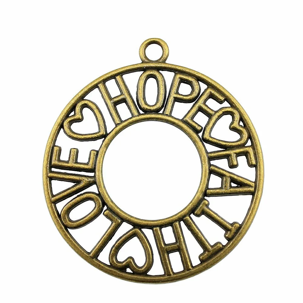 65x58mm 15g Antique Bronze Zinc Alloy LOVE HOPE FAITH Charm Pendant for DIY Necklace Jewelry