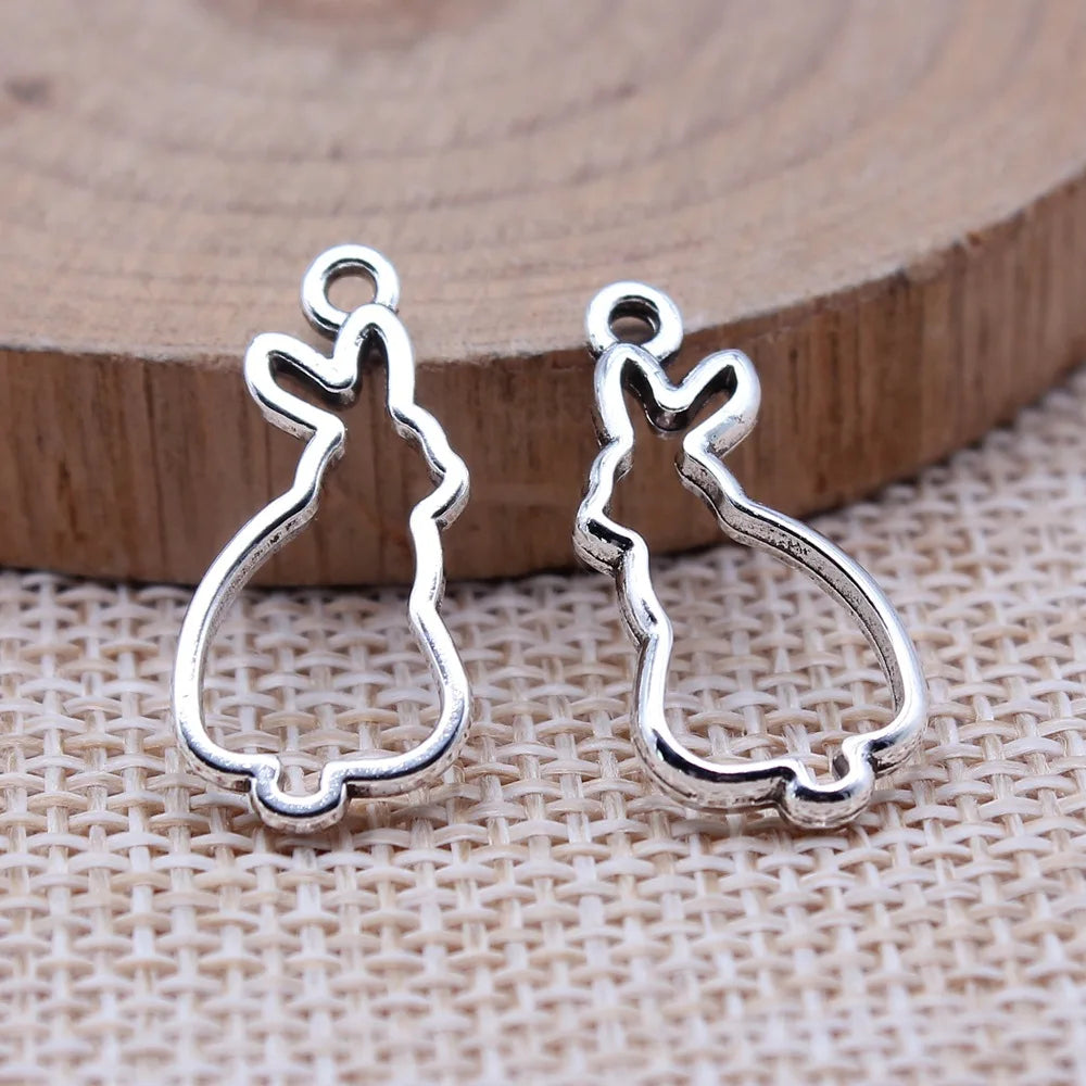 10x22mm 0.8g Antique Silver Zinc Alloy Hollow Rabbit Charm Pendant for DIY Necklace Bracelet Making
