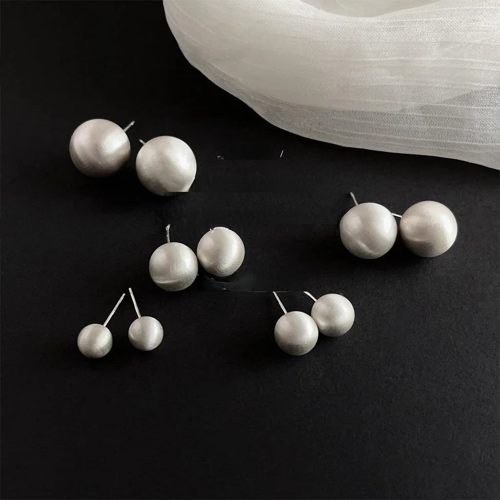 Silver Brushed Copper Hollow Ball Stud Earrings Minimalist Geometric Round Fashion Jewelry For Women