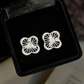 Light Luxury Micro Pave Zircon Copper 3D Hollow Flower Stud Earrings With Silver Plated Pins