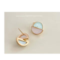 14K Gold Plated Copper Asymmetric Two Tone Round Geometric Stud Earrings Sweet Designer Jewelry